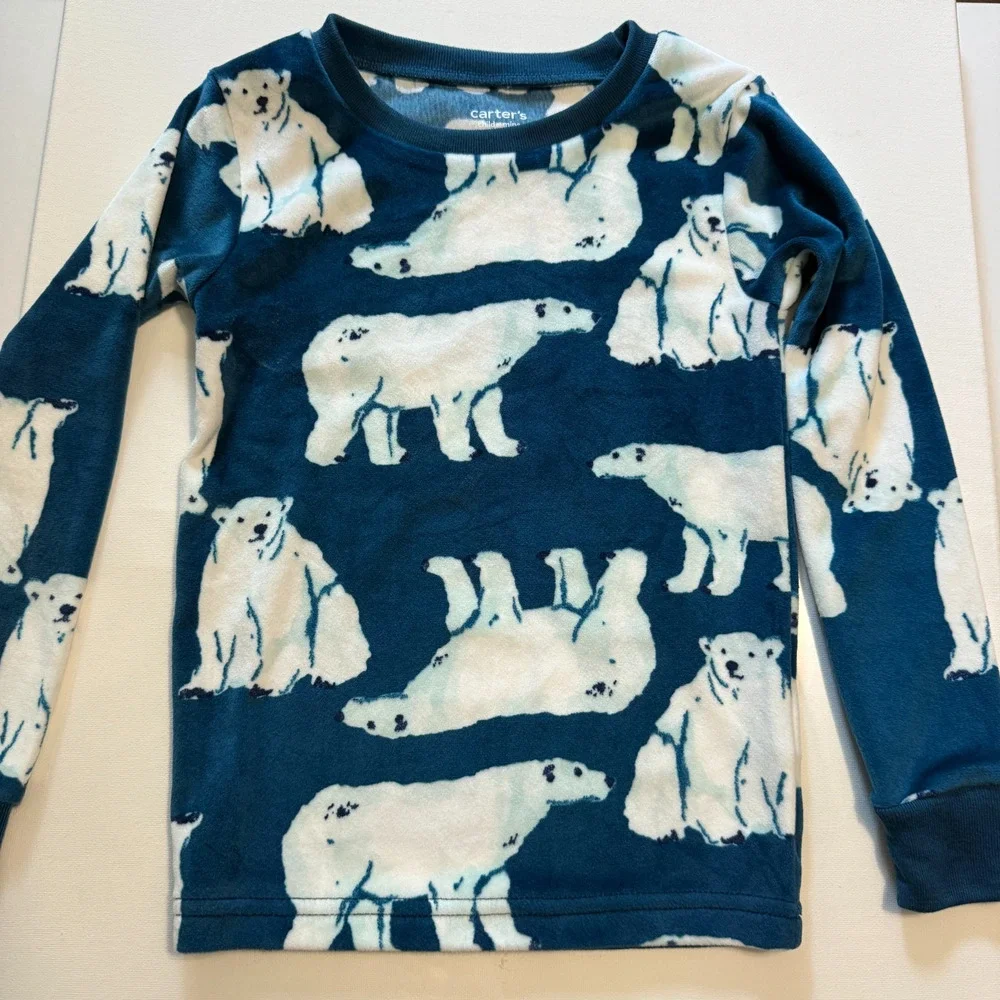 Carter’s Polar Bear Pajama Set Boys 5T Blue Fleece Sleepwear Long Sleeve NWOT